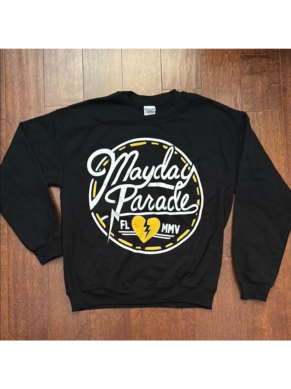 Mayday Parade Black Crewneck Sweatshirt, White and Yellow Graphic, Size XL, NWOT